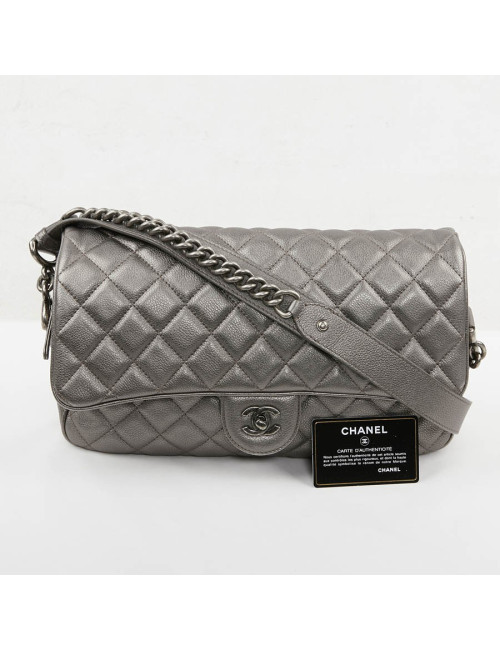 Sac CHANEL cuir grainé argent acier