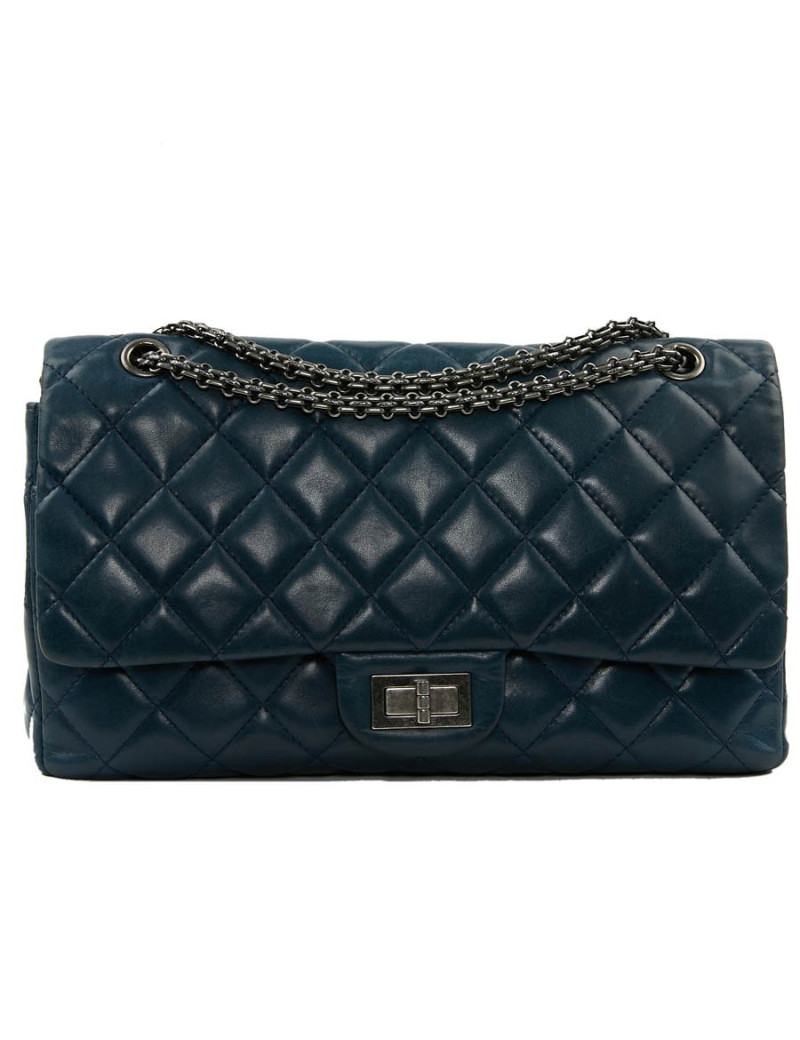 Sac 2.55 CHANEL cuir d'agneau lisse bleu