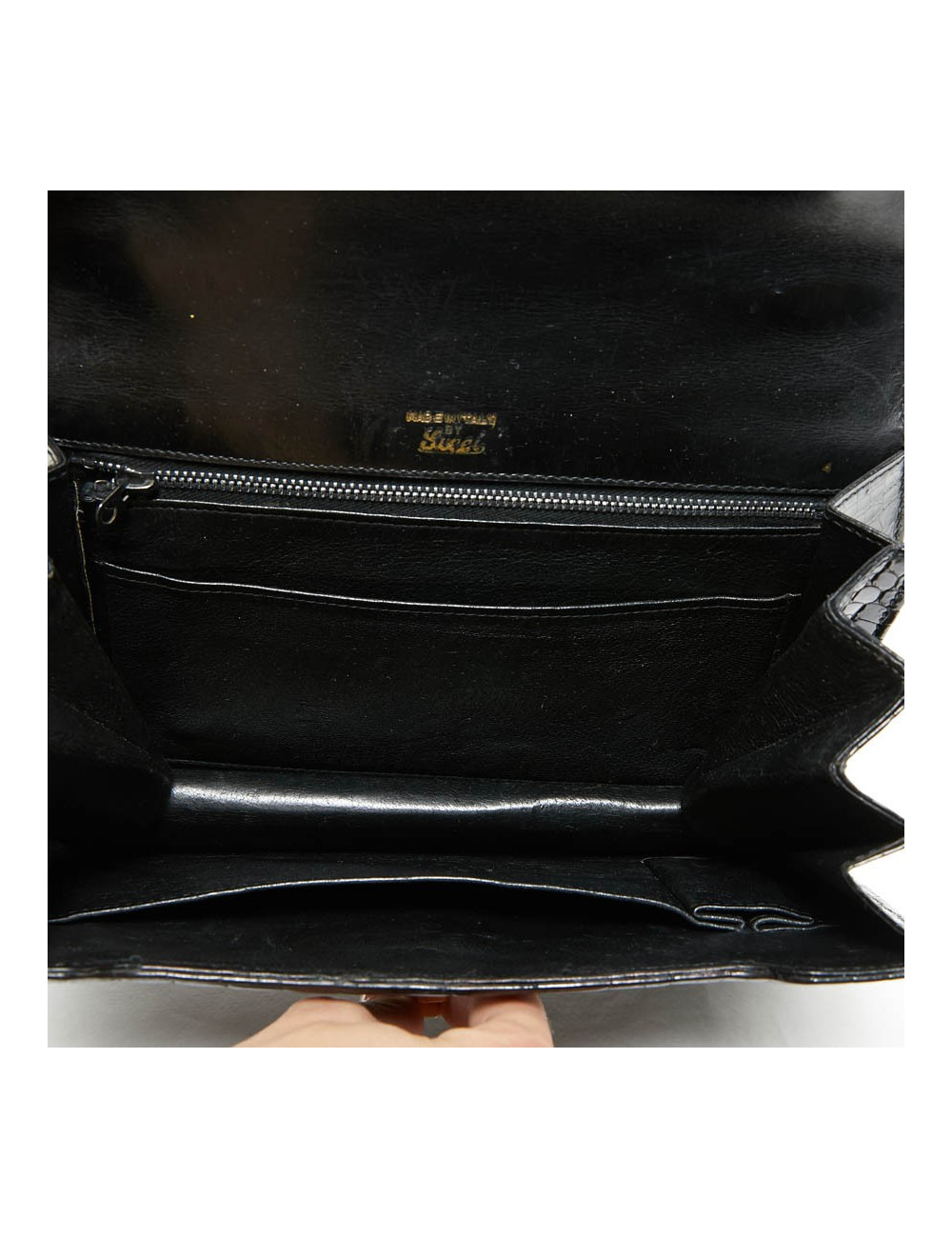sac à main GUCCI alligator noir Vintage