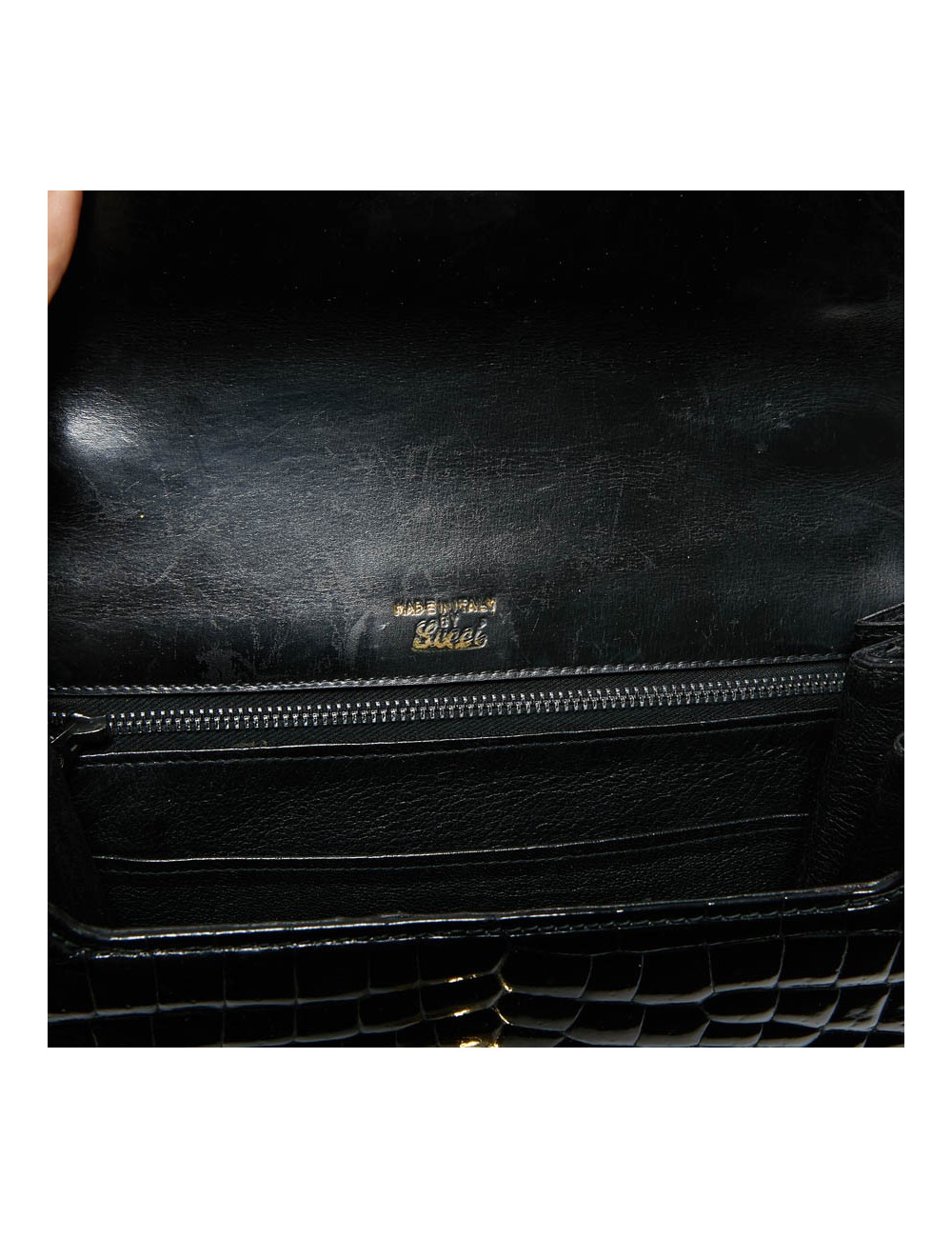 sac à main GUCCI alligator noir Vintage