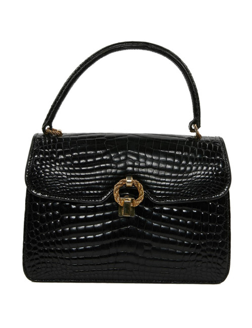 sac à main GUCCI alligator noir Vintage