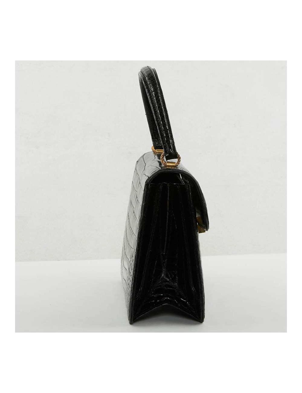 sac à main GUCCI alligator noir Vintage