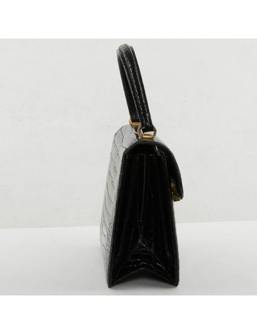 sac à main GUCCI alligator noir Vintage