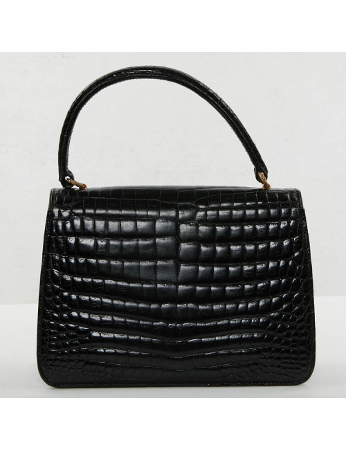 sac à main GUCCI alligator noir Vintage