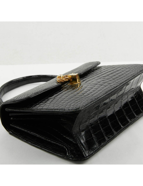 sac à main GUCCI alligator noir Vintage