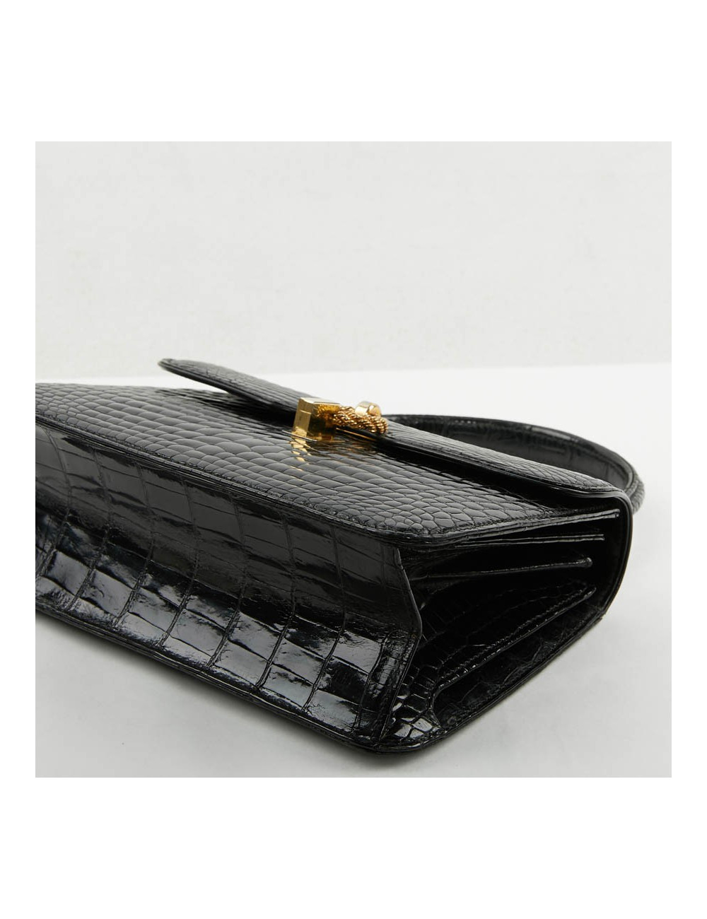 sac à main GUCCI alligator noir Vintage