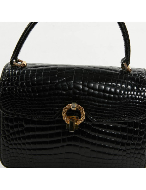 sac à main GUCCI alligator noir Vintage