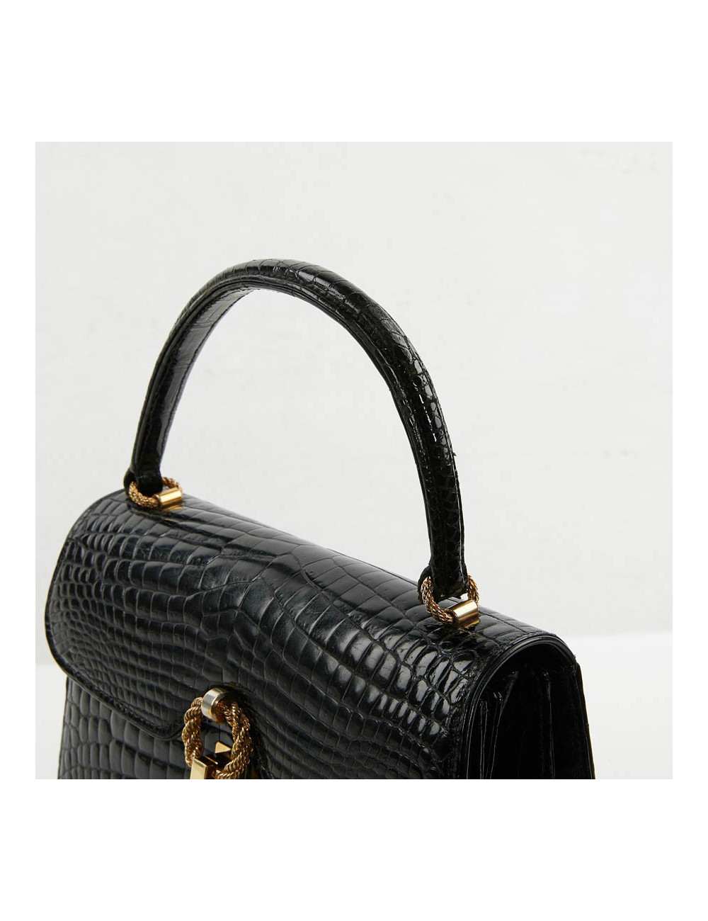 sac à main GUCCI alligator noir Vintage