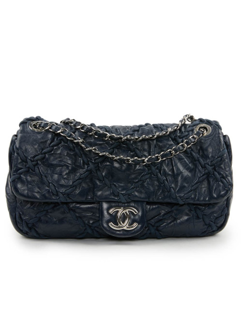 Sac CHANEL cuir froissé d'agneau matelassé bleu 