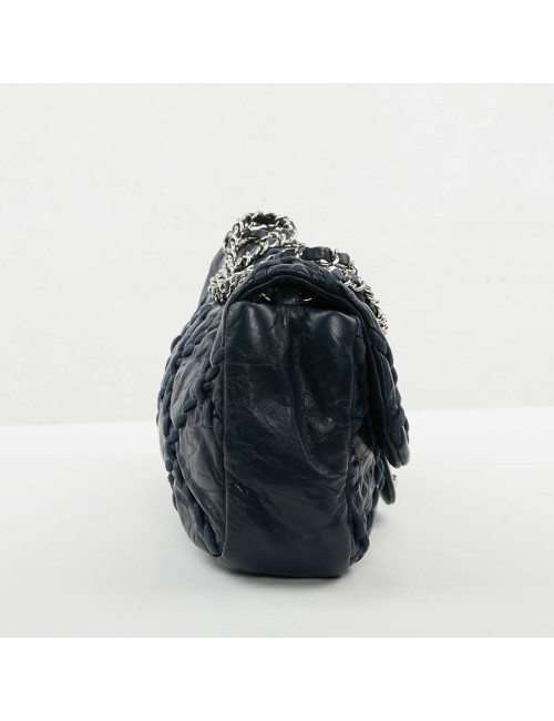 Sac CHANEL cuir froissé d'agneau matelassé bleu 