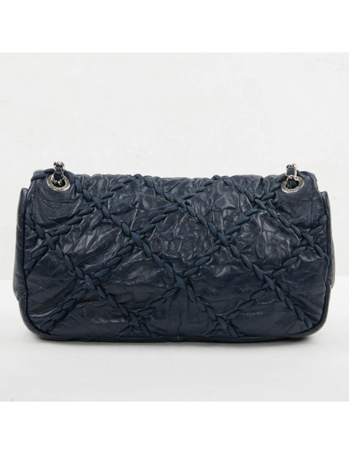 Sac CHANEL cuir froissé d'agneau matelassé bleu 
