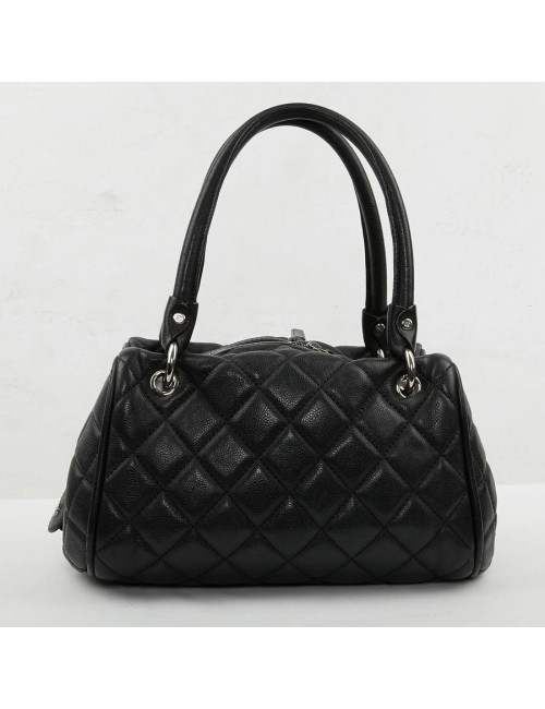 Sac bowling Chanel noir en cuir matelassé