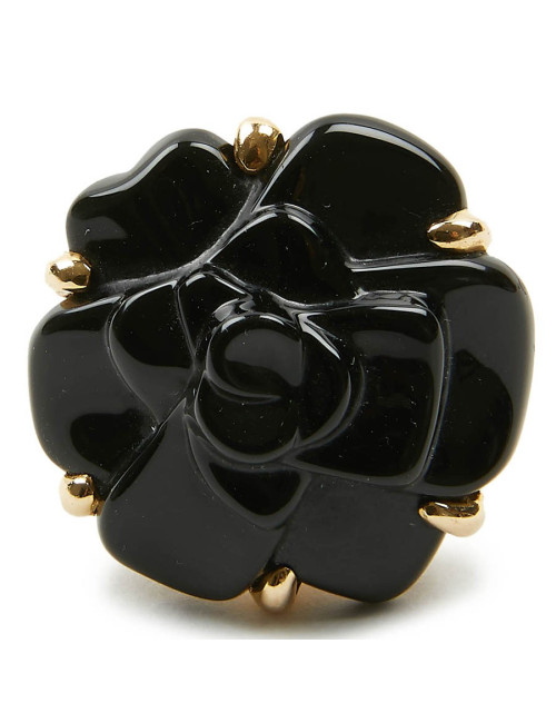 CHANEL bague camélia onyx Or jaune 18 carats