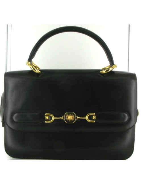 Sac CELINE vintage en cuir marron foncé porté main