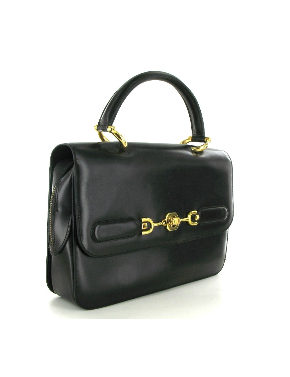 Sac CELINE vintage en cuir marron foncé porté main