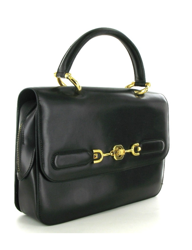 Sac CELINE vintage en cuir marron foncé porté main