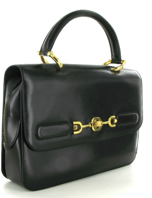 Sac CELINE vintage en cuir marron foncé porté main