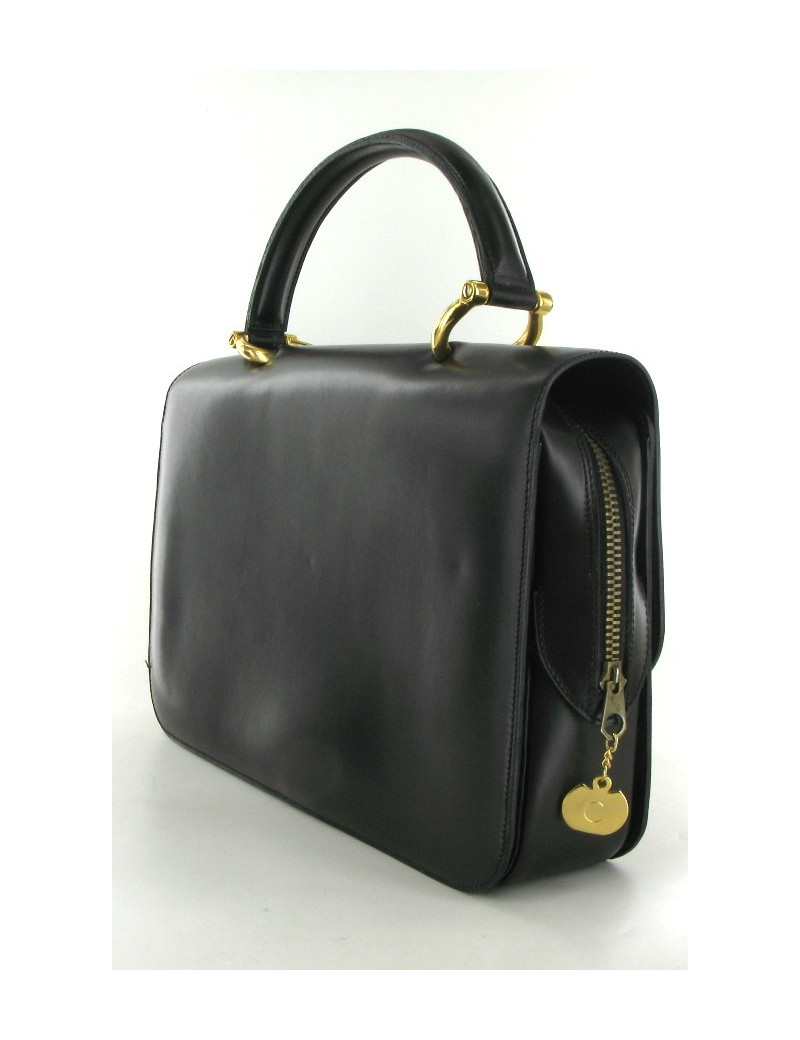 Sac CELINE vintage en cuir marron foncé porté main