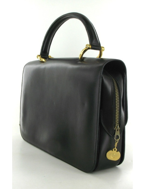 Sac CELINE vintage en cuir marron foncé porté main