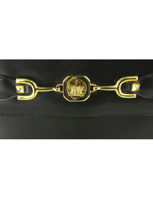 Sac CELINE vintage en cuir marron foncé porté main