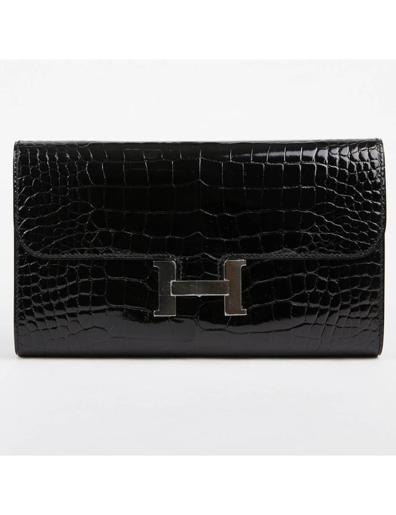 Pochette HERMES crocodile noir