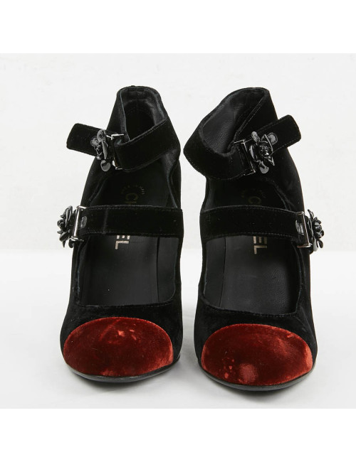 Escarpins CHANEL T 39.5 velours bicolore
