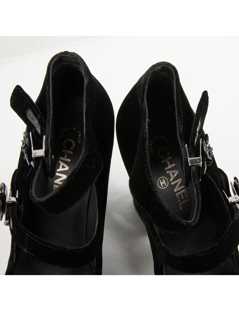 Escarpins CHANEL T 39.5 velours bicolore