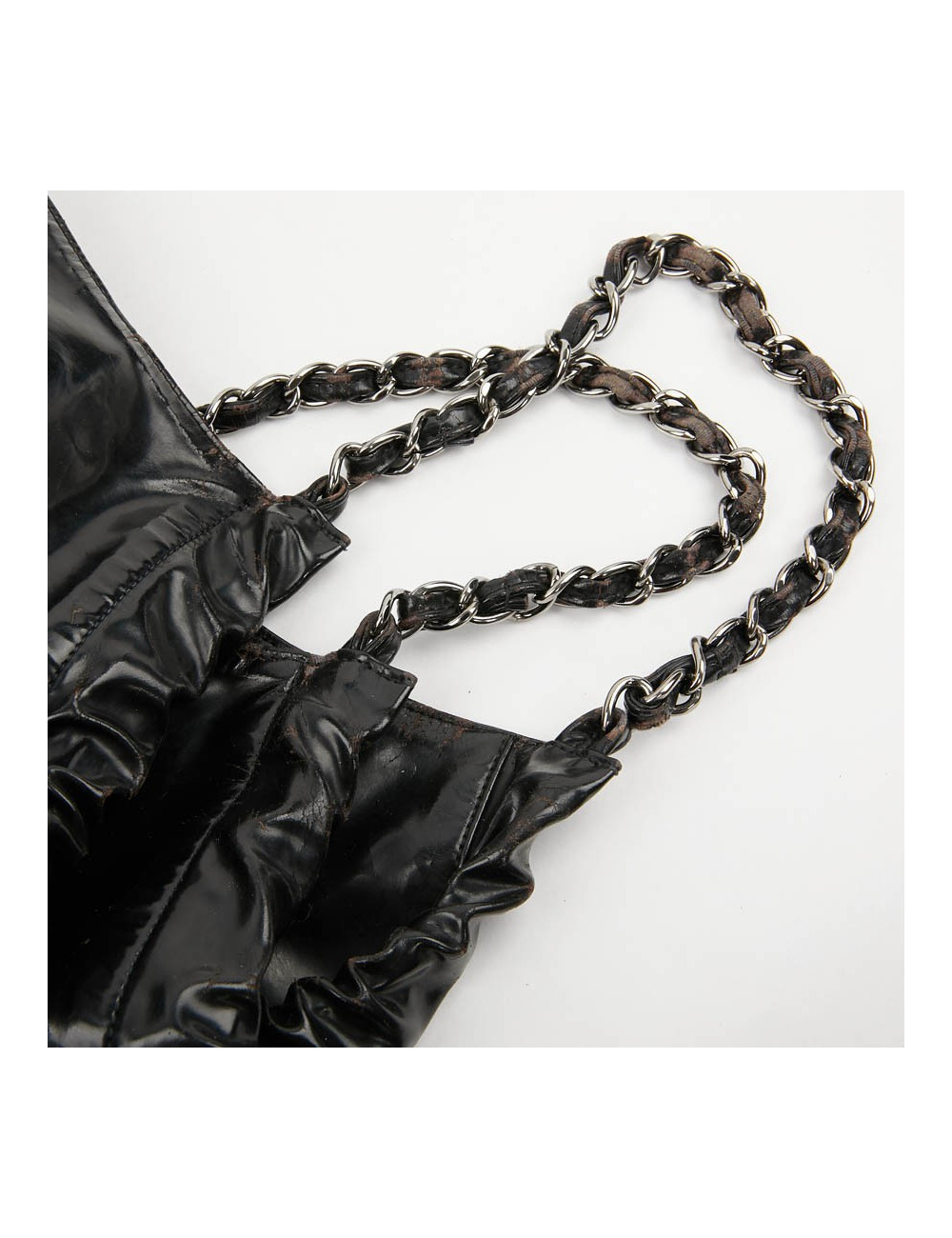 Sac cabas CHANEL cuir verni noir