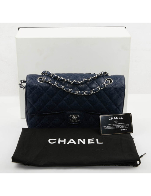 Sac Timeless CHANEL cuir caviar bleu 
