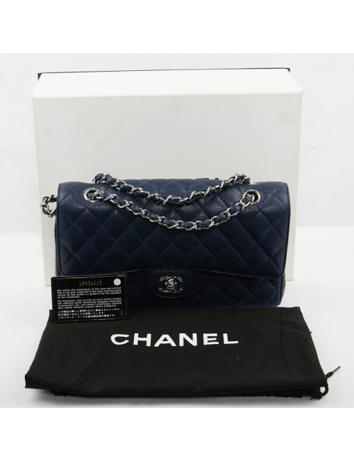Sac Timeless CHANEL cuir caviar bleu 