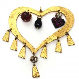 Coeur pendentif LACROIX vintage doré et charms