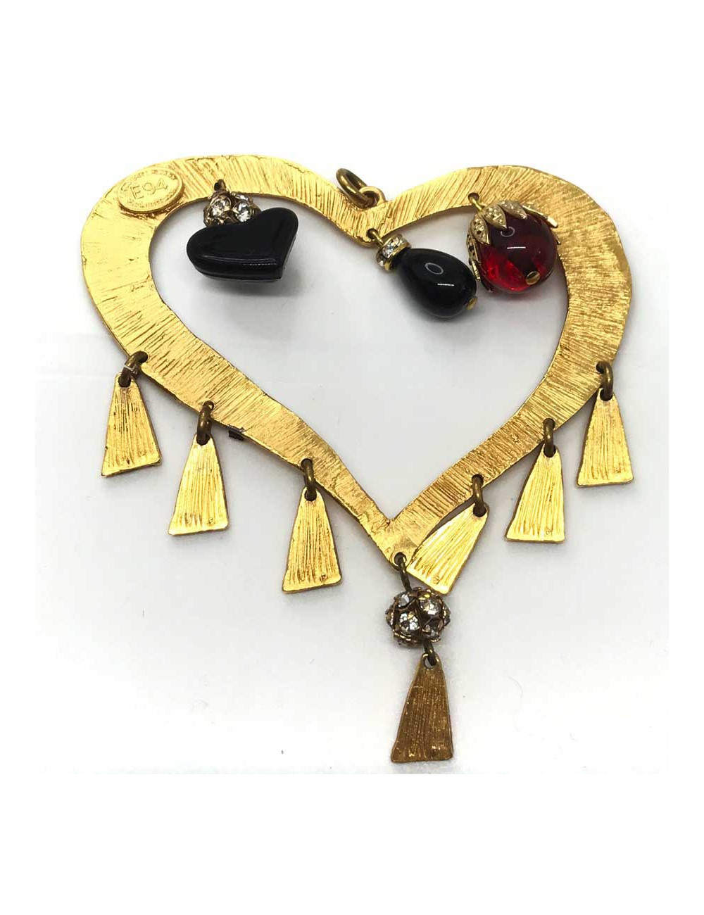 Coeur pendentif LACROIX vintage doré et charms
