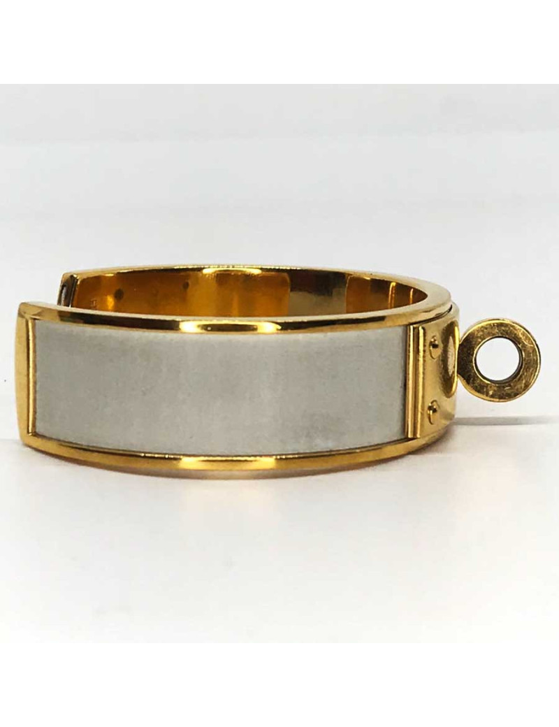 Bracet Kelly HERMES doré et cuir blanc