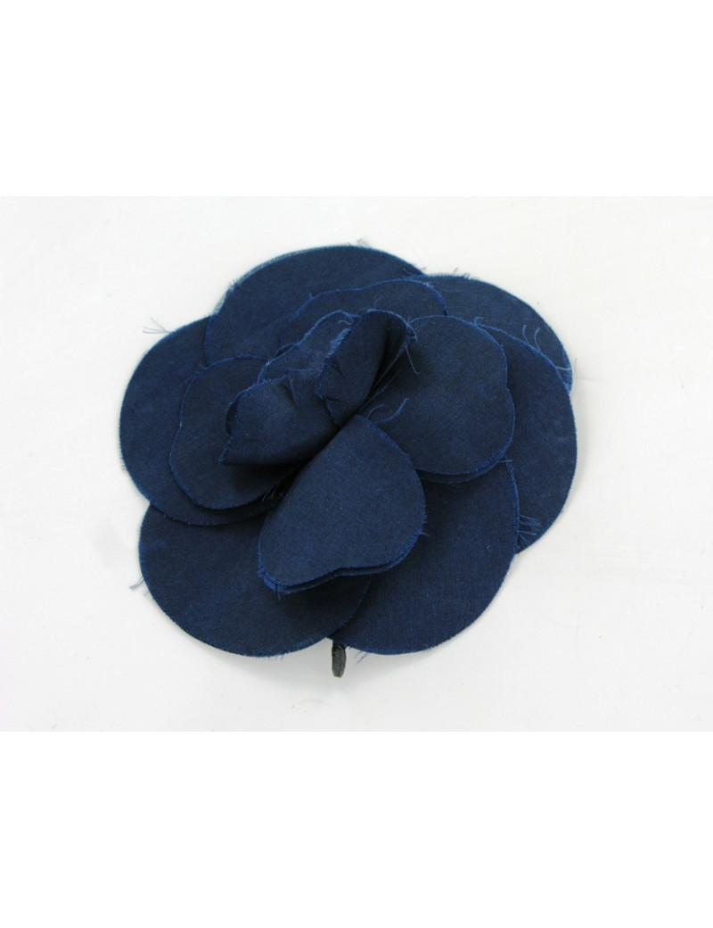 Broche CHANEL camélia vintage en organza bleu marine