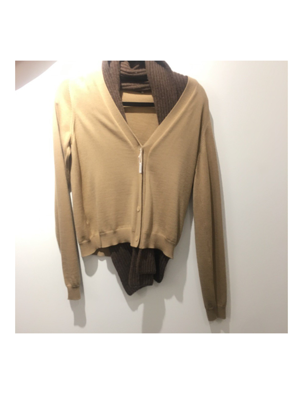 Gilet MIU MIU T 44 en laine beige col en laine épaisse marron