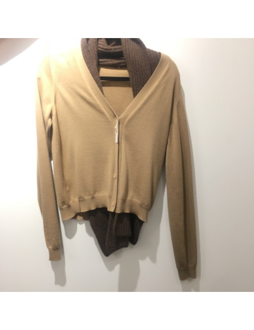 Gilet MIU MIU T 44 en laine beige col en laine épaisse marron
