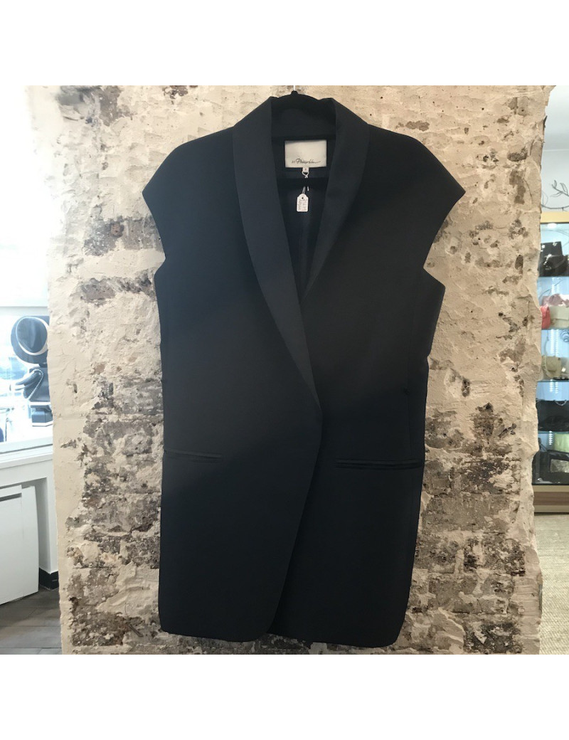 Longue veste sans manches PHILLIP LIM T 8 laine bleue marine