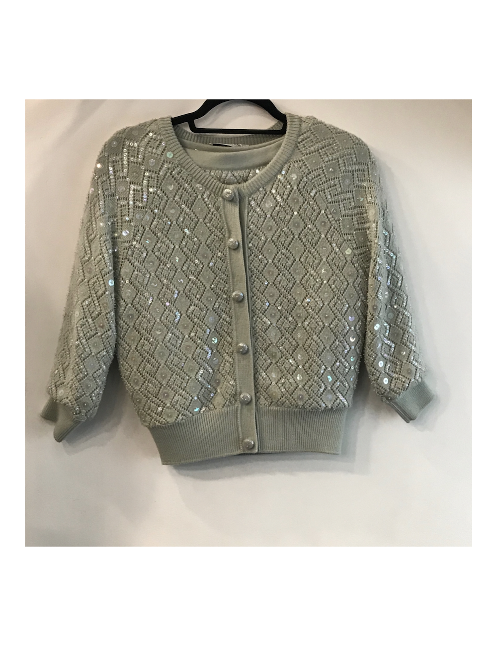 Ensemble CHRISTIAN DIOR jupe et gilet laine et sequins vert