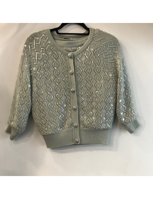 Ensemble CHRISTIAN DIOR jupe et gilet laine et sequins vert