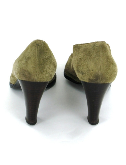 Escarpins HERMES en veau-velours kaki-gris T 36