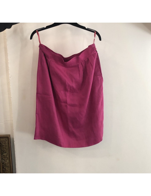 Jupe HERMES droite en lin fuchsia