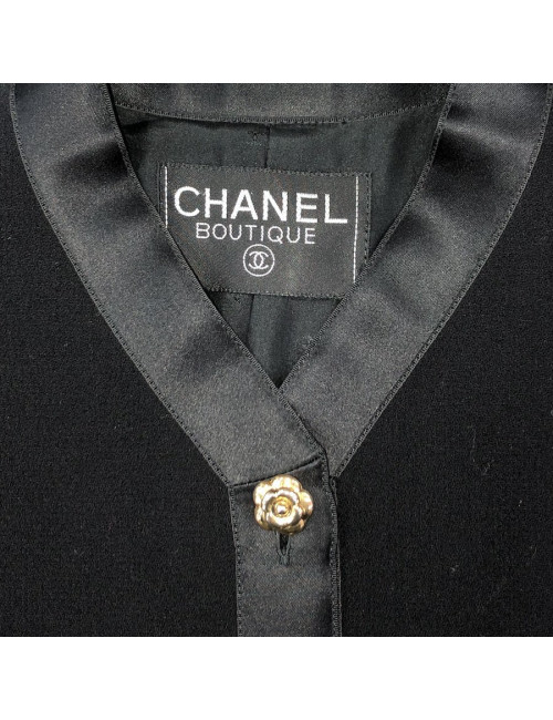 Veste T 38  CHANEL noir  ganses en soie noire