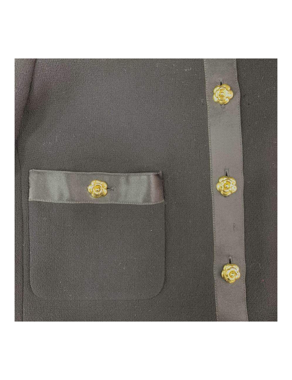 Veste T 38  CHANEL noir  ganses en soie noire