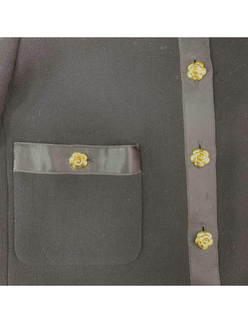 Veste T 38  CHANEL noir  ganses en soie noire