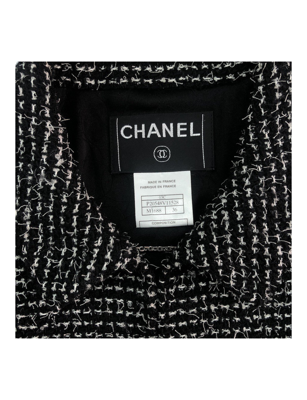 Veste T 36 CHANEL en tweed noir avec fil blanc