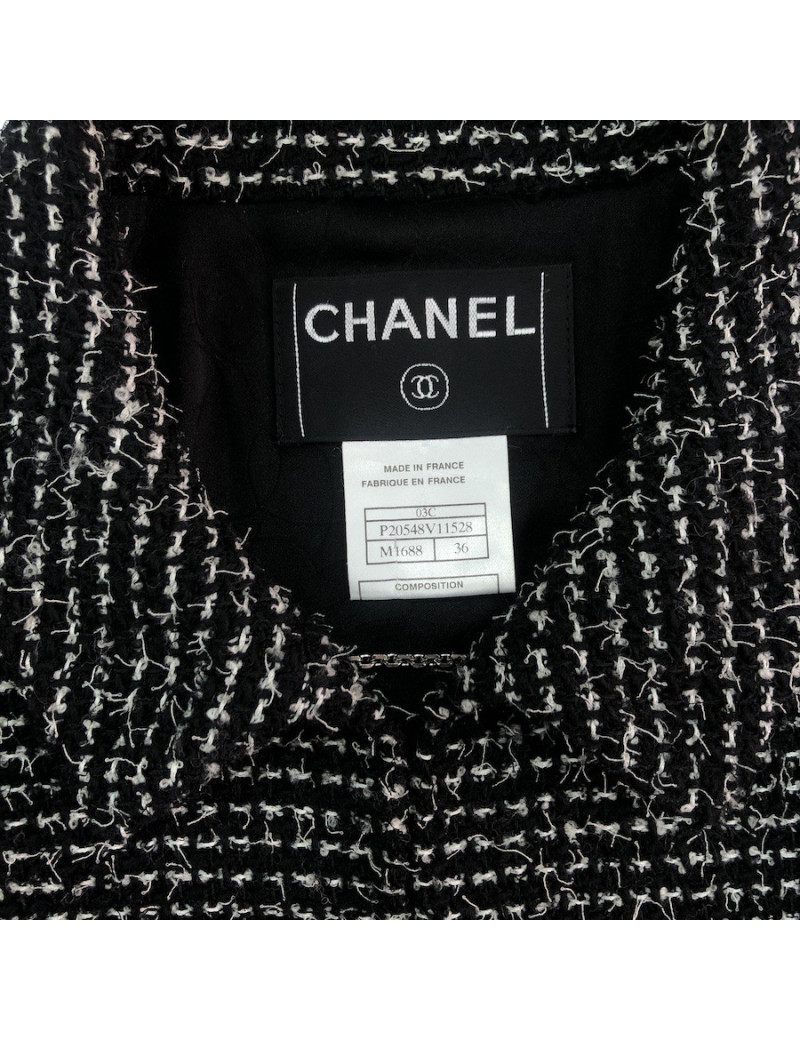 Veste T 36 CHANEL en tweed noir avec fil blanc