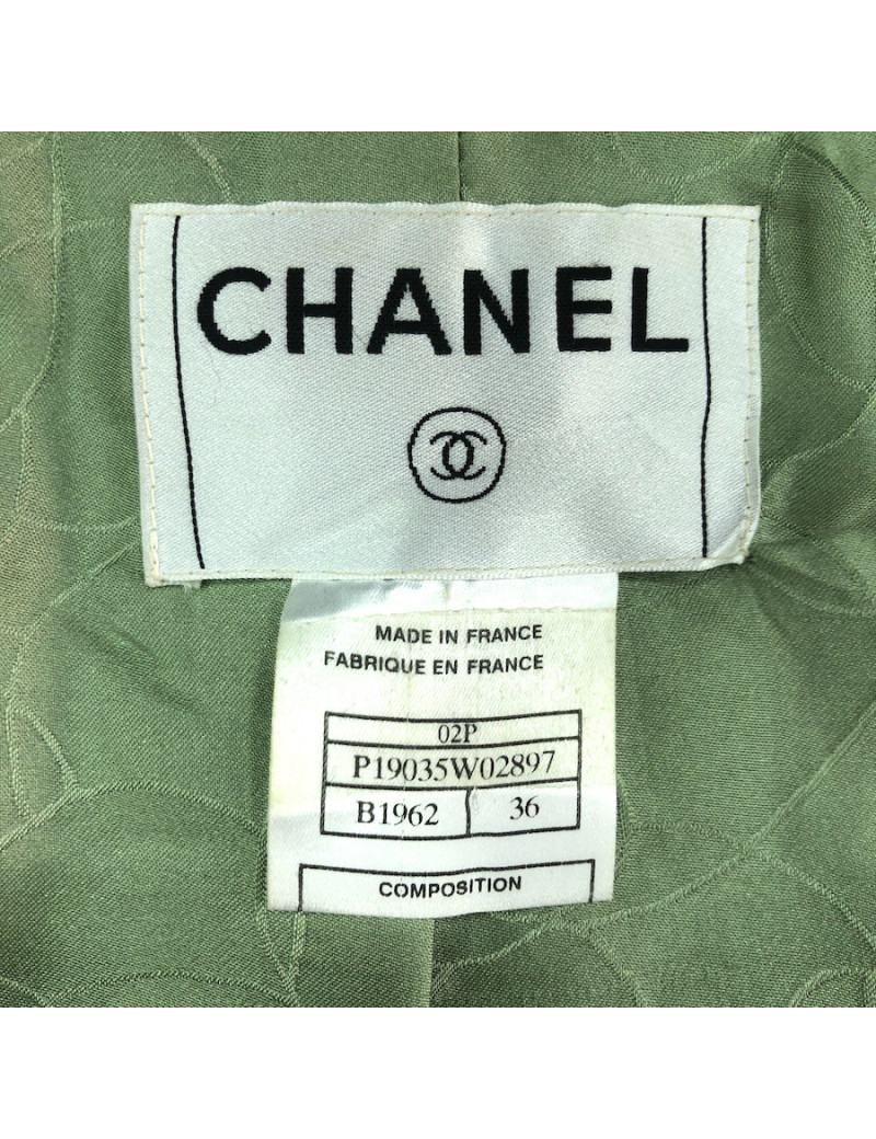 Veste T36 CHANEL en tweed vert, rose et marron