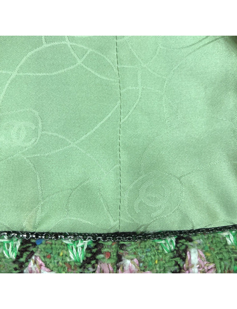 Veste T36 CHANEL en tweed vert, rose et marron