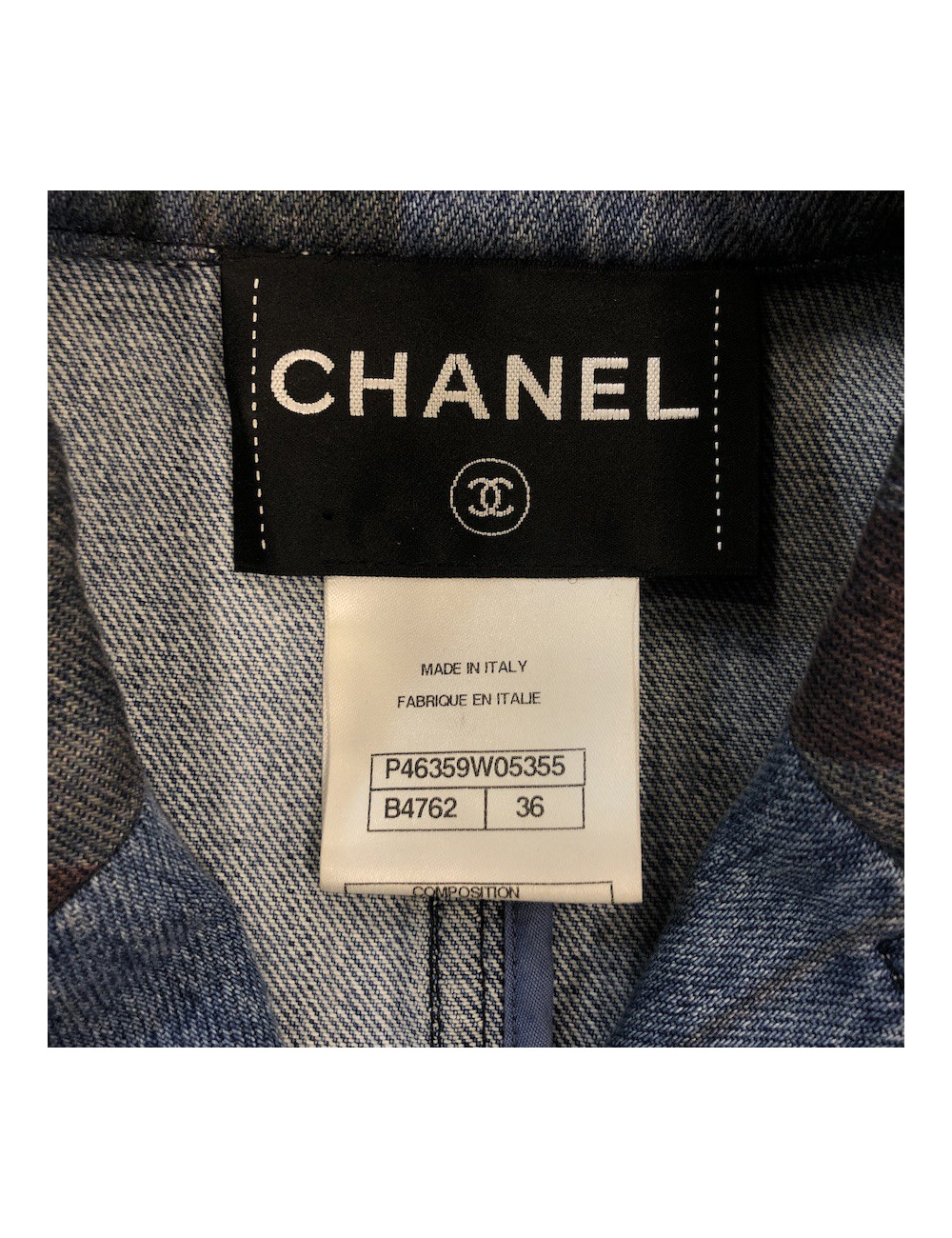 Veste T 36 CHANEL en toile denim à carreaux