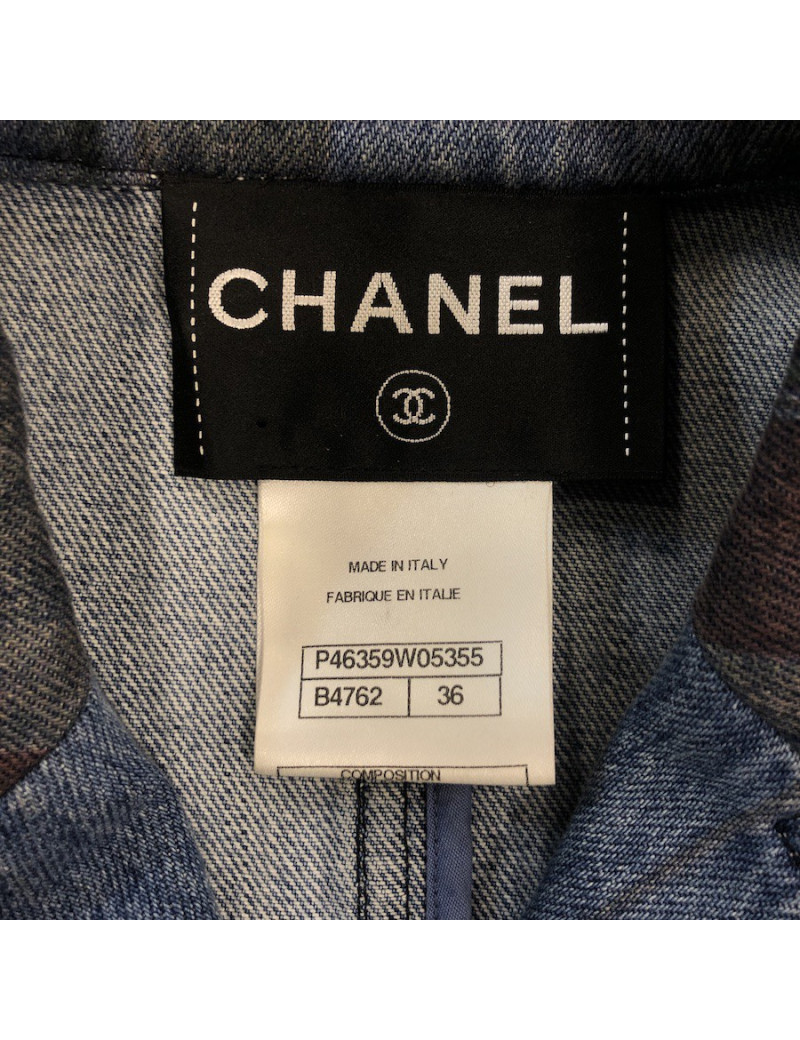 Veste T 36 CHANEL en toile denim à carreaux